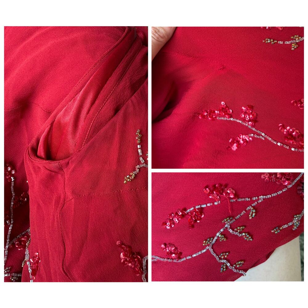 FLAWED Vintage Sue Wong Y2K Red Beaded Embroidered Asymmetrical Dress 12 S XS - Picture 14 of 17